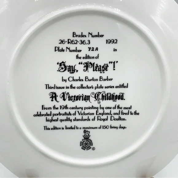Royal Doulton ‘Say, “Please”!’ A Victorian Childhood - English Bone China Plate - Picture 3 of 3